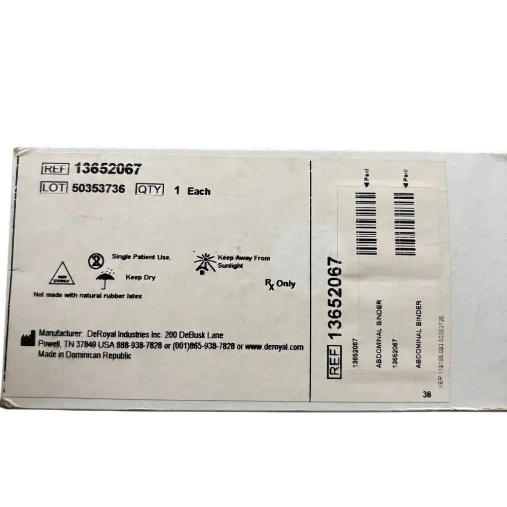 DeRoyal 12” Medium / Large Abdominal Binder 46” - 62” *New*